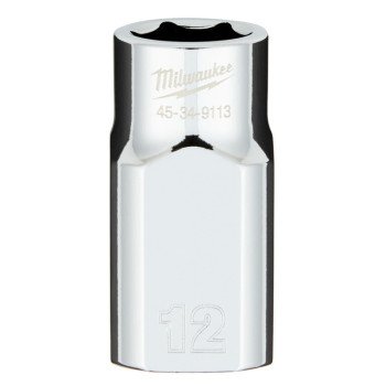 Milwaukee 45-34-9113 Socket, 12 mm Socket, 1/2 in Drive, 6-Point, Chrome Vanadium Steel, Chrome