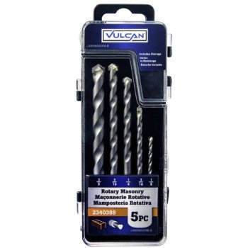 Vulcan 809850OR Rotary Drill Bit Set, Masonry, 5-Piece, Steel, Sandblasted