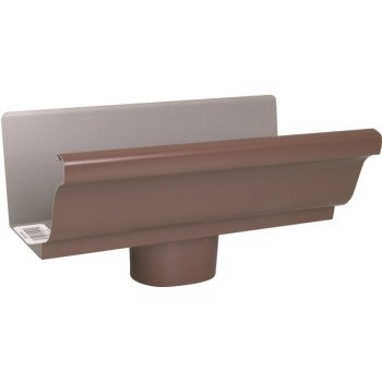 Amerimax 2501019 Gutter End with Drop, 2 in W, Aluminum, Brown, For: 5 in K-Style Gutter System