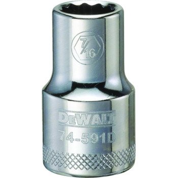 DEWALT DWMT74591OSP Drive Socket, 7/16 in Socket, 1/2 in Drive, 12-Point, Steel, Polished Chrome Vanadium