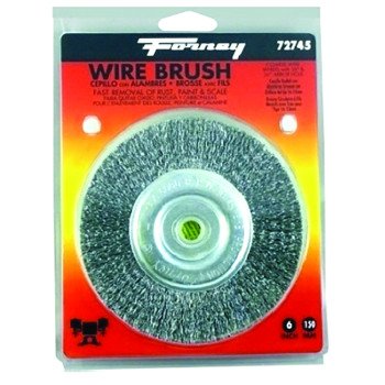 Forney 72745 Wire Wheel Brush, 6 in Dia, 1/2 to 5/8 in Arbor/Shank, 0.012 in Dia Bristle