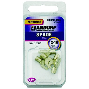 Jandorf 60842 Spade Terminal, 600 V, 12 to 10 AWG Wire, #6 Stud, Copper Contact