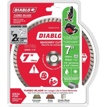 Diablo DMADT0700 Cut-Off Disc, 7 in Dia, 7/8, 5/8 in Arbor, Diamond Cutting Edge, Turbo Rim