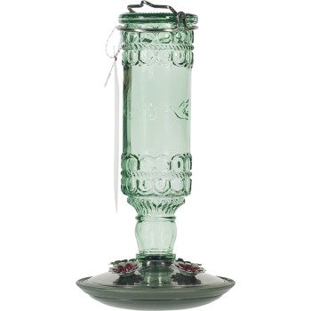 Perky-Pet 8108-2 Bird Feeder, Antique Bottle, 10 oz, 4-Port/Perch, Glass/Metal, Green, 10 in H