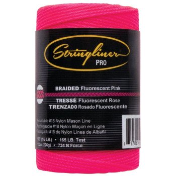 Stringliner Pro Series 35462 Construction Line, #18 Dia, 500 ft L, 165 lb Working Load, Nylon, Fluorescent Pink