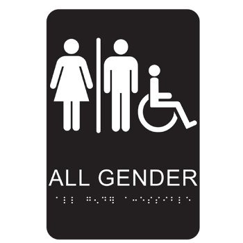 Hy-Ko DB-22 Braille/Tactile Sign, Rectangular, ALL GENDER, White Legend, Black Background, Plastic