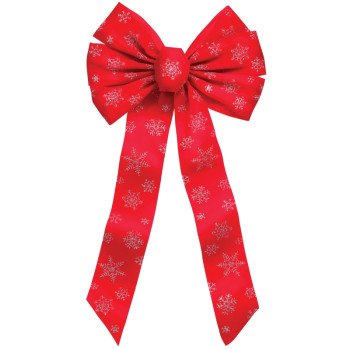 Holidaytrims 6066 Christmas Specialty Decoration, 1 in H, Snowflake Glitter Bow, Velvet, Red/Silver