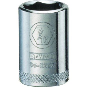 DEWALT DWMT86029OSP Hand Socket, 7/16 in Socket, 1/4 in Drive, 6-Point, Vanadium Steel, Polished Chrome