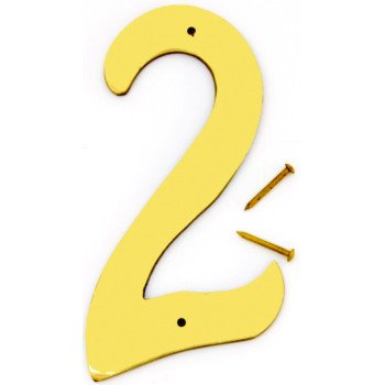 Hy-Ko BR-40/2 House Number, Character: 2, 4 in H Character, 2-1/2 in W Character, Brass Character, Solid Brass