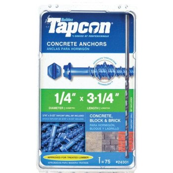 Tapcon 24301 Screw Anchor, Hex, Phillips, Slotted Drive, Steel, Climaseal