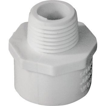 IPEX 435614 Reducing Pipe Adapter, 3/4 x 1/2 in, Slip x MPT, PVC, White, SCH 40 Schedule, 480 psi Pressure