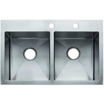 Franke Vector Series HF3322-2 Kitchen Sink, 22 in OAW, 9 in OAH, 33 in OAD, Stainless Steel, Polished Satin, Top