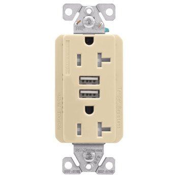 Eaton Cooper Wiring TRUSB5A20 TRUSB5A20V-K-L Receptacle, 2 -Pole, 5 A, 125 VAC, 2 -USB Port, Type A USB, Ivory