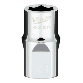 Milwaukee 45-34-9114 Socket, 13 mm Socket, 1/2 in Drive, 6-Point, Chrome Vanadium Steel, Chrome