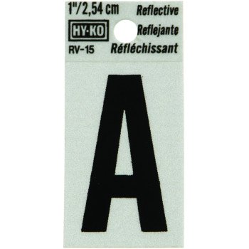 Hy-Ko RV-15/A Reflective Letter, Character: A, 1 in H Character, Black Character, Silver Background, Vinyl