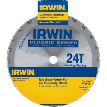Irwin 15120 Circular Saw Blade, 6-1/2 in Dia, 5/8 in Arbor, 24-Teeth, Carbide Cutting Edge, Applicable Materials: Wood