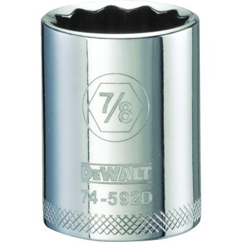 DEWALT DWMT74592OSP Drive Socket, 7/8 in Socket, 1/2 in Drive, 12-Point, Steel, Polished Chrome Vanadium