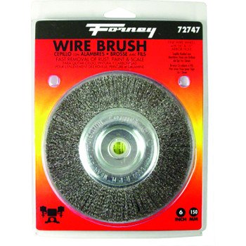 Forney 72747 Wire Wheel Brush, 6 in Dia, 1/2 to 5/8 in Arbor/Shank, 0.008 in Dia Bristle