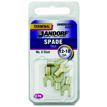 Jandorf 60843 Spade Terminal, 600 V, 12 to 10 AWG Wire, #8 Stud, Copper Contact