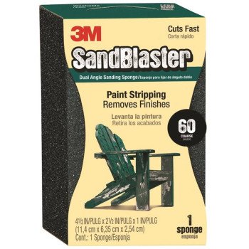 3M SandBlaster 9558 Sanding Sponge, 4-1/2 in L, 2-1/2 in W, 60 Grit, Fine, Aluminum Oxide Abrasive