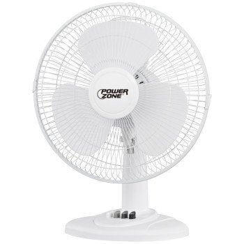 PowerZone FT-40 Oscillating Table Fan, 120 V, 16 in Dia Blade, 3-Blade, 3-Speed, 72 in L Cord, White