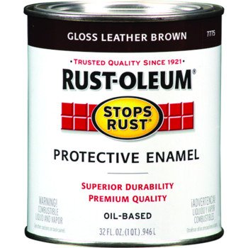 Rust-Oleum Stops Rust 7775502 Enamel Paint, Oil, Gloss, Leather Brown, 1 qt, Can, 50 to 90 sq-ft/qt Coverage Area