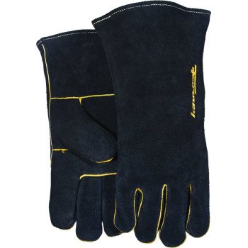 ForneyHide 53425 Welding Gloves, Men's, L, Gauntlet Cuff, Leather Palm, Black, Wing Thumb, Leather Back