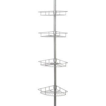 Zenna Home 2156NN Corner Tension Pole Shower Caddy, 8 in OAL, 11-1/2 in OAW, 4-Shelf, Steel, Satin Nickel