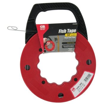 Gardner Bender FTS Series FTS-50B Fish Tape, 1/8 in Tape, 50 ft L Tape, Steel Tape, Red Case