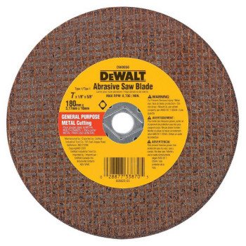 DEWALT DW8056 Abrasive Saw Blade, 7 in Dia, 0.045 in Thick, 5/8 in Arbor, Aluminum Oxide Abrasive