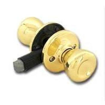 Kwikset 200M 3CP7/8RFLRCS Passage Knob, Polished Brass, 1-3/8 to 1-3/4 in Thick Door, 2-1/4 in Strike