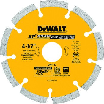 DEWALT DW4713T Circular Saw Blade, 4-1/2 in Dia, 5/8 in Arbor, Diamond Cutting Edge, Applicable Materials: Masonry