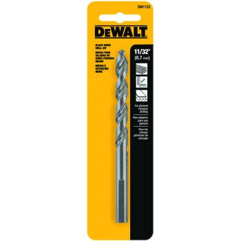 DEWALT DW1122 Jobber Drill Bit, 11/32 in Dia, 4-3/4 in OAL, Parabolic Flute, 11/32 in Dia Shank, Round Shank