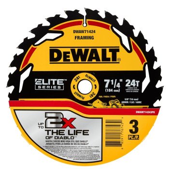 DEWALT ELITE Series DWAW714243PK Circular Saw Blade, 7-1/4 in Dia, 5/8 in Arbor, 24-Teeth, 3/PK