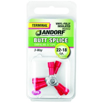 Jandorf 60932 Butt Splice Connector, 22 to 18 AWG Wire, Vinyl Insulation, Copper Contact, Red