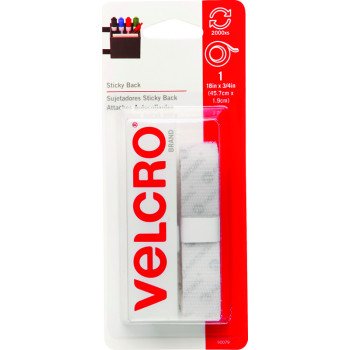 VELCRO Brand 90079 Fastener, 3/4 in W, 18 in L, Nylon, White, Rubber Adhesive