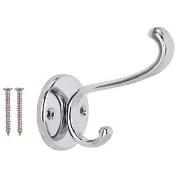 ProSource H-032-CH Coat and Hat Hook, 22 lb, 2-Hook, 1 in Opening, Zinc, Chrome