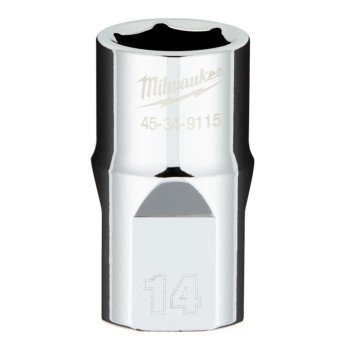 Milwaukee 45-34-9115 Socket, 14 mm Socket, 1/2 in Drive, 6-Point, Chrome Vanadium Steel, Chrome