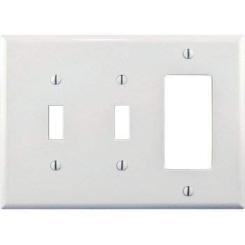 Eaton Wiring Devices PJ226W Combination Wallplate, 4-7/8 in L, 6-3/4 in W, Mid, 3-Gang, Polycarbonate, White, Screw