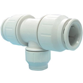 John Guest PEI3028A Reducing Pipe Tee, 3/4 x 1/2 in, Push-Fit, Polyethylene, White, 80 to 160 psi Pressure