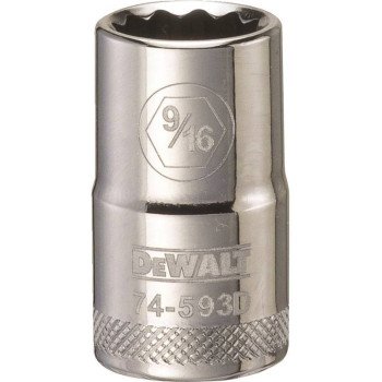 DEWALT DWMT74593OSP Drive Socket, 9/16 in Socket, 1/2 in Drive, 12-Point, Steel, Polished Chrome Vanadium