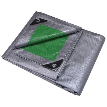 ProSource T1020GS140 Tarpaulin, 20 ft L, 10 ft W, 8 mil Thick, Polyethylene, Green/Silver