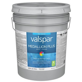 Valspar Medallion Plus 2100 028.0021003.008 Latex Paint, Acrylic Base, Flat Sheen, Tint Base, 5 gal, Plastic Pail