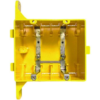 Hubbell 2022R Outlet Box, 2-Gang, PVC, Yellow, Bracket