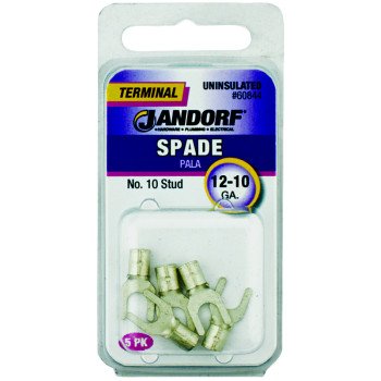 Jandorf 60844 Spade Terminal, 600 V, 12 to 10 AWG Wire, #10 Stud, Copper Contact