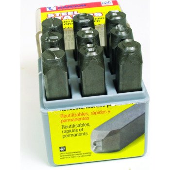 CH Hanson 20581 Number Stamp Set, 9-Piece, Steel, Specifications: 1/4 in Character, 3/8 x 2-5/8 Shank