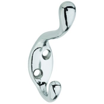 National Hardware V166 N273-516 Coat and Hat Hook, 75 lb, 2-Hook, Zinc, Chrome