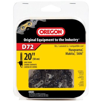 Oregon D72 Chainsaw Chain, 20 in L Bar, 0.05 Gauge, 3/8 in TPI/Pitch, 72-Link