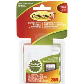 Command 17203C Picture Hanging Strip, 1.8 kg Small, 5.4 kg Medium, Foam, White