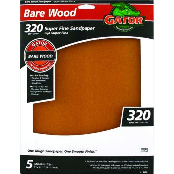 Gator 4466 Sanding Sheet, 11 in L, 9 in W, Very Fine, 320 Grit, Garnet Abrasive, Paper Backing